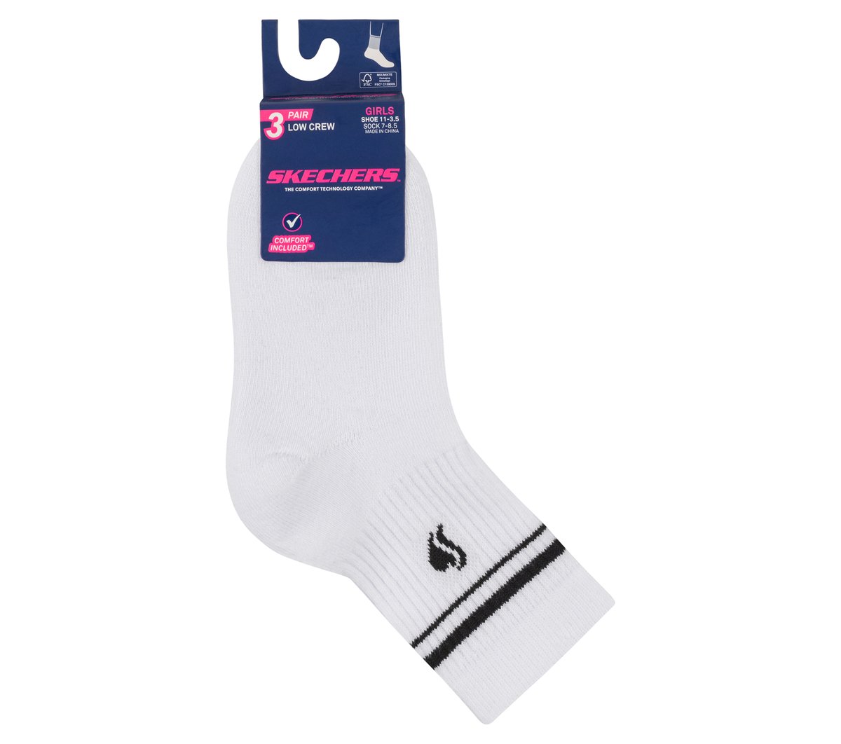 Skechers Recommended - 3 Pack Girls' Low Crew Ribbed Socks