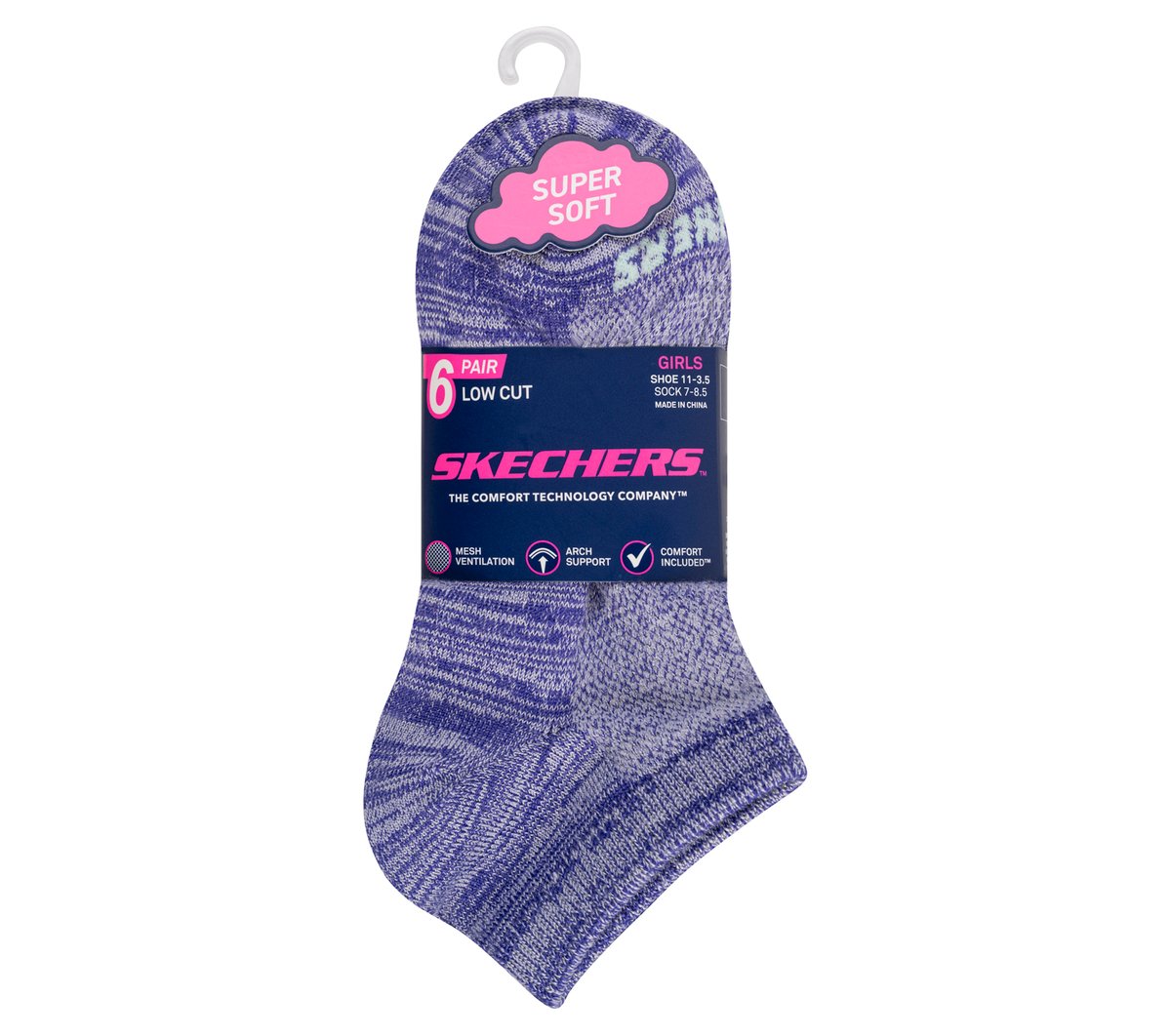 Skechers Exclusive - 6 Pack Girls' Low Cut Color Stripe Socks